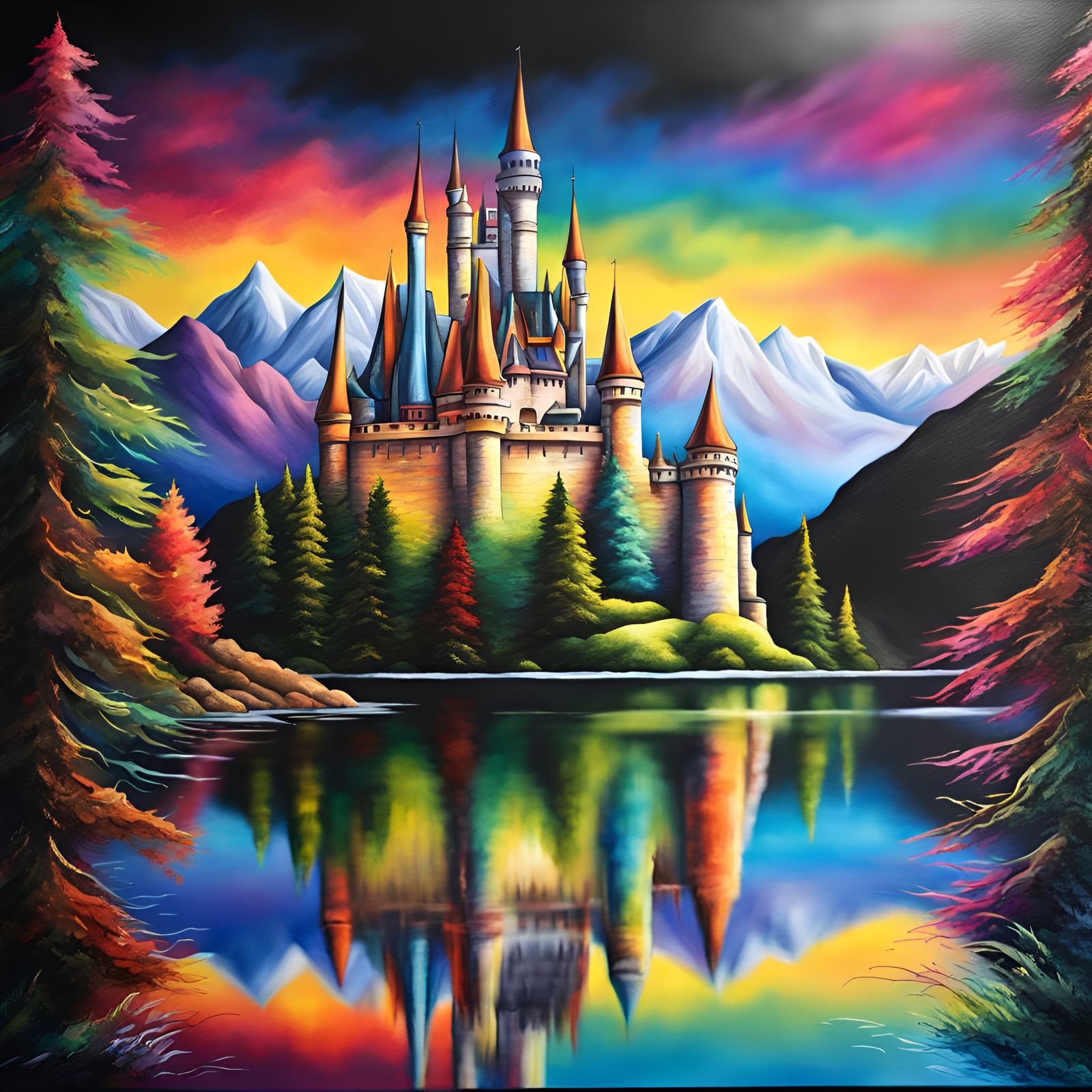 Fantasy castle by a lake