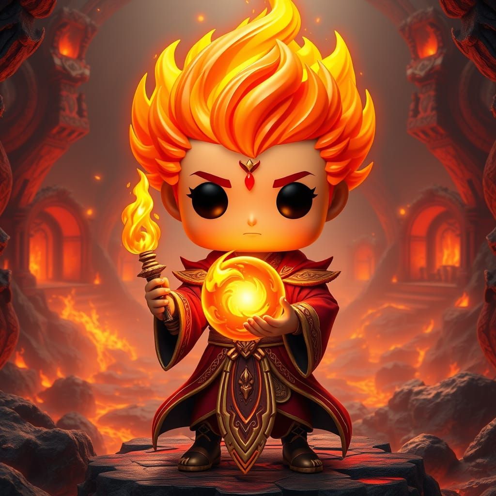 Fiery Mage Collectible Figure in 3D Anime Style