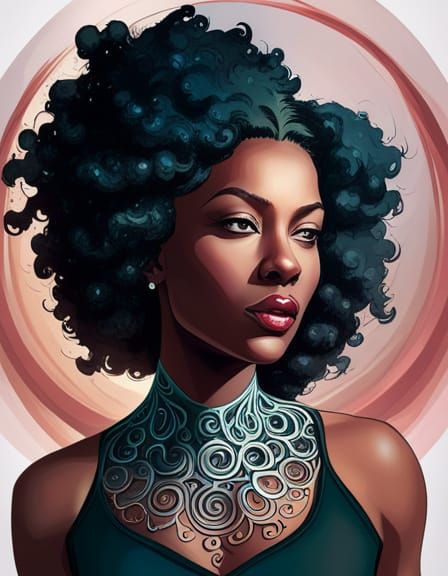 Detailed Portrait with Abstract Scrollwork