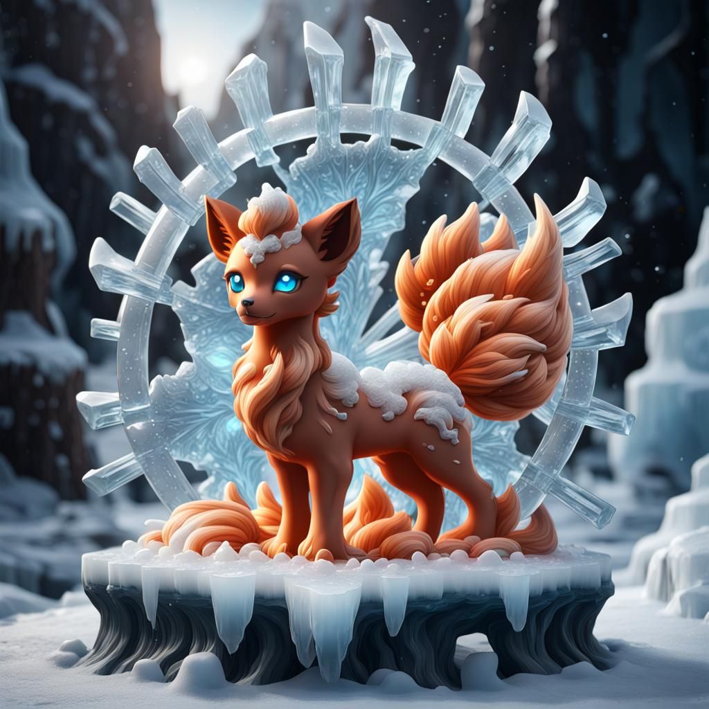 Supernova Vulpix Ice Sculpture: Detailed Fantasy Art