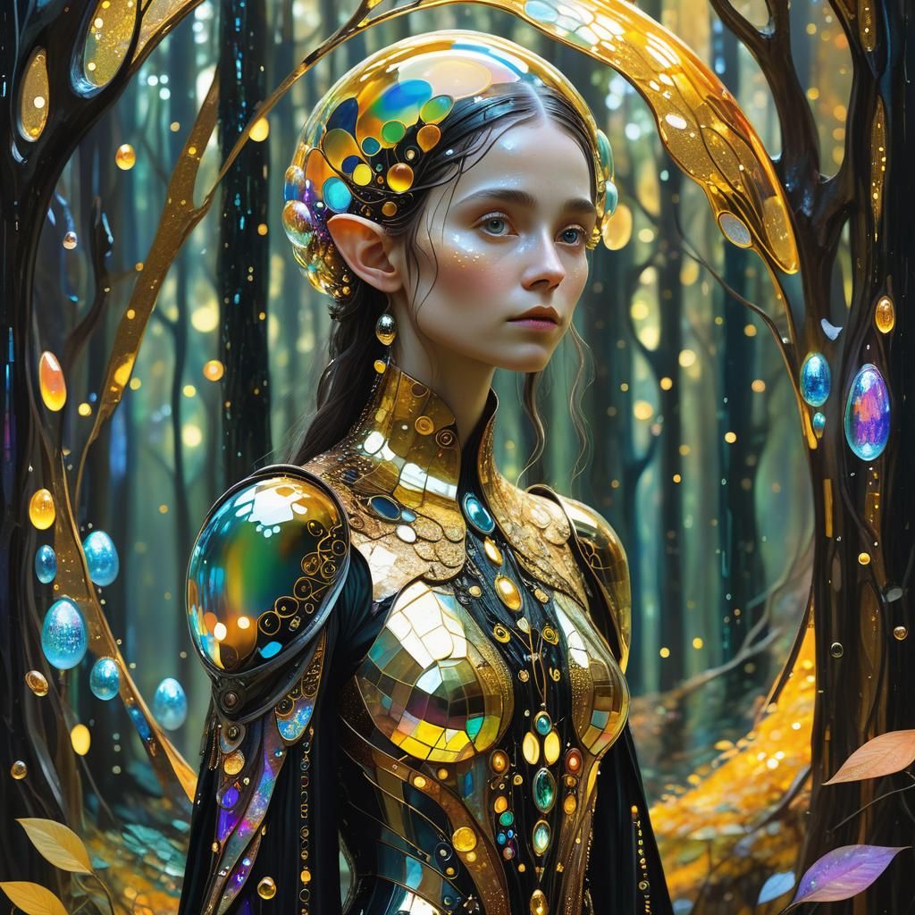 Ethereal Elven Enchantress amidst Dreamlike Forest Vistas