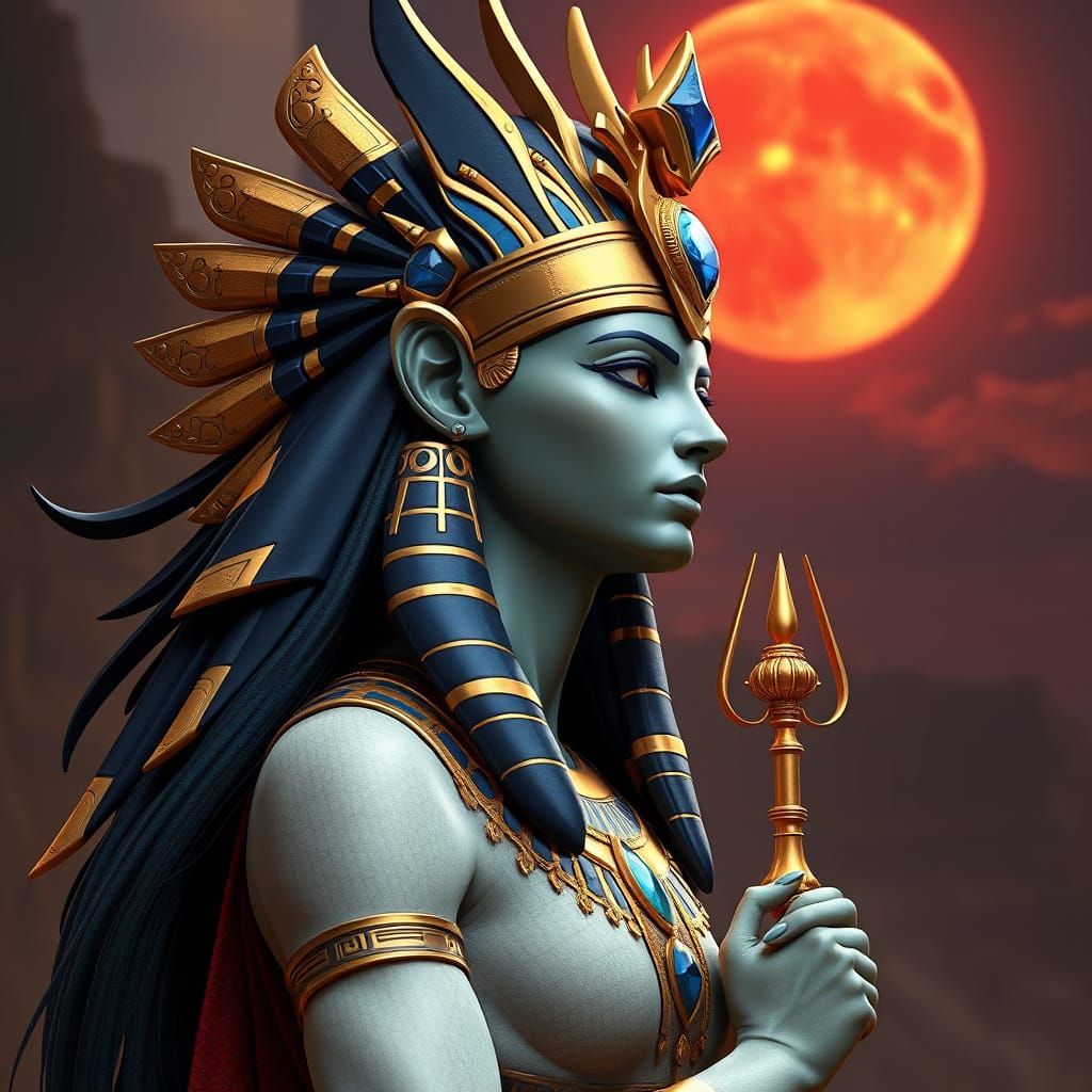 Ancient Goddess Unveils Blood-Red Moon in Cyberpunk-Inspired...