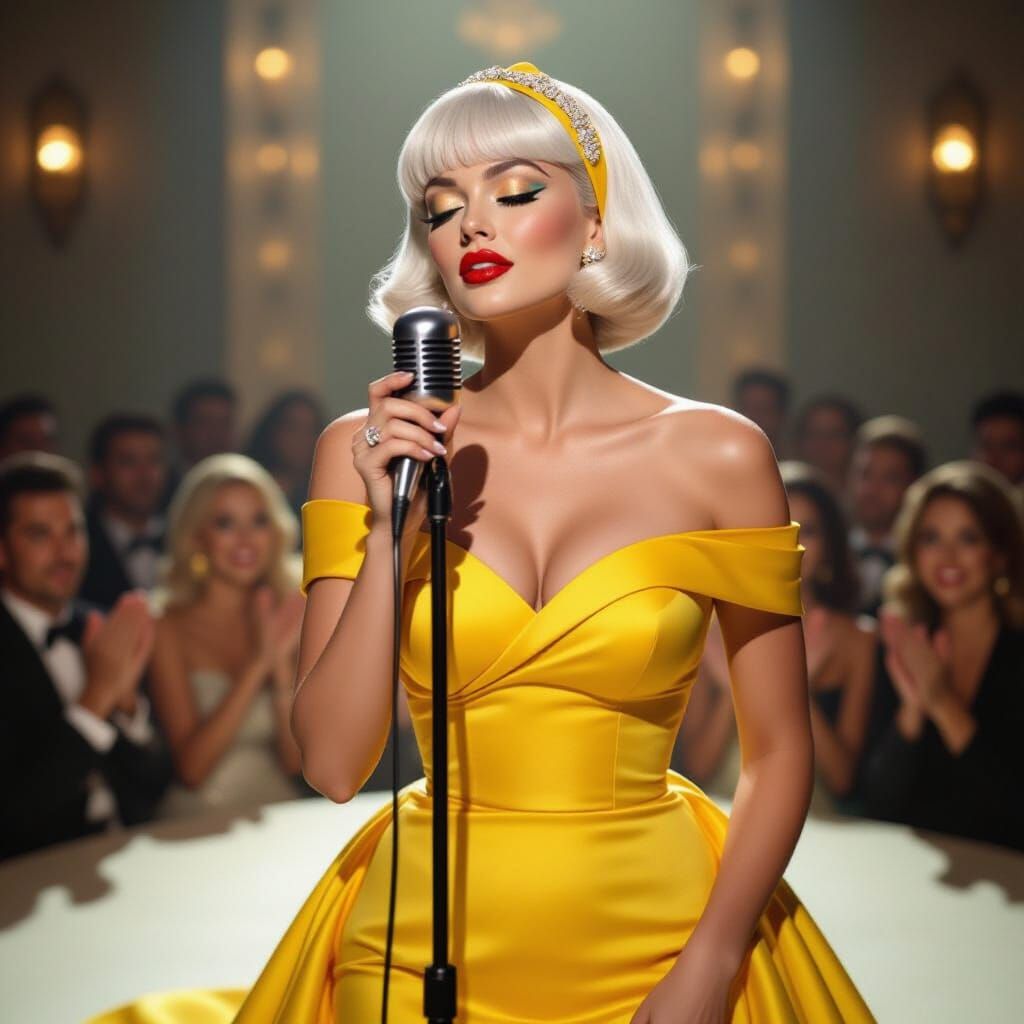 1940s California Singer in Yellow Dress, Double Exposure