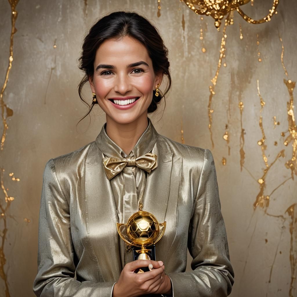 Confident Celebrity Portrait with Golden Award
