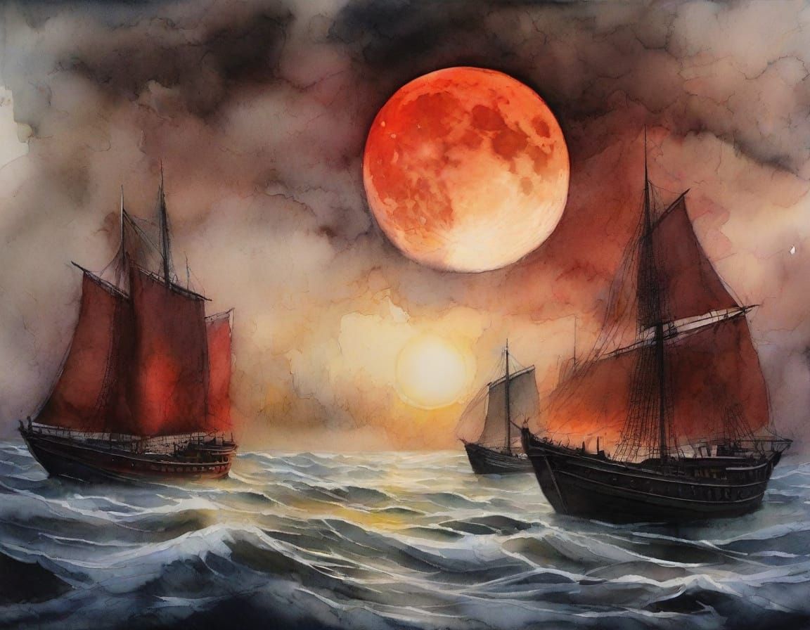 Viking Ships on Turbulent Seas in Post-Impressionist Style