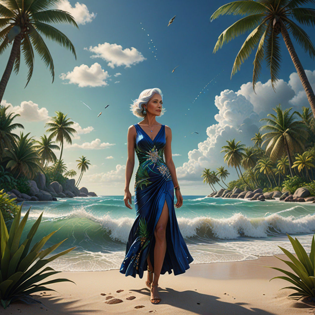 Silver Haired Woman in Tropical Paradise