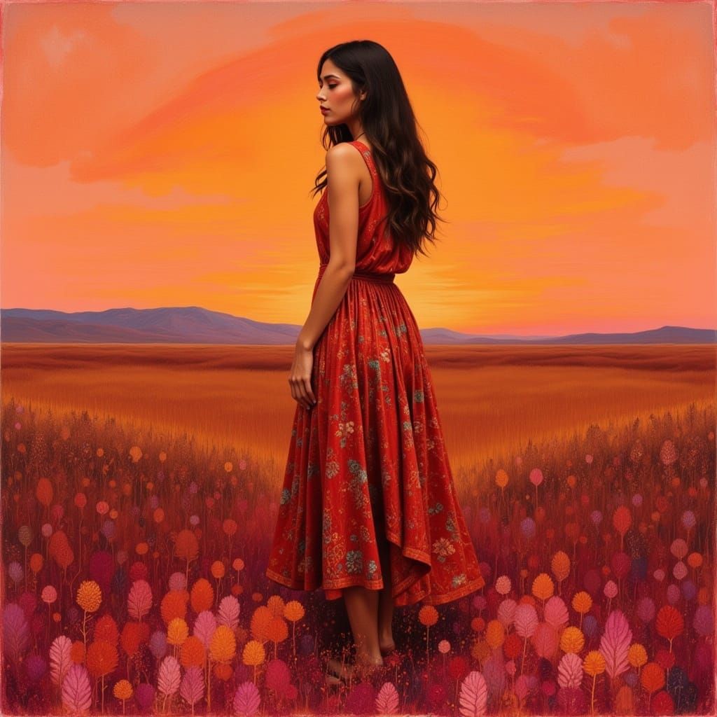 Serene Woman at Sundown: Impressionistic Style