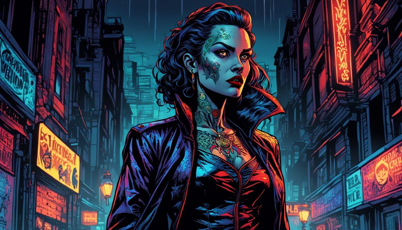 Vampire Woman with Tattoos in Comic Book Style