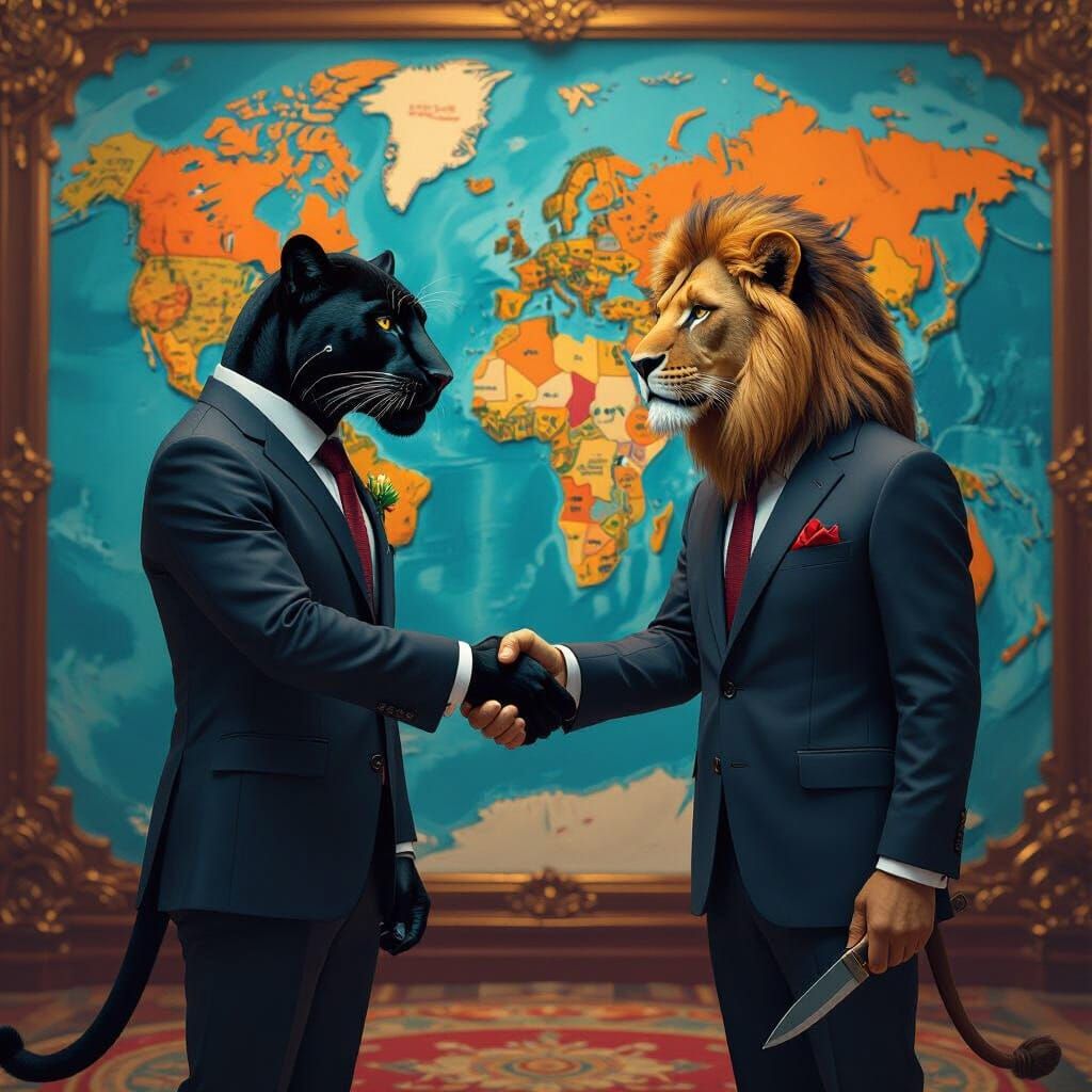 Panther and Lion's Ominous Handshake