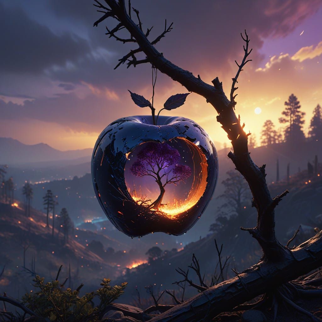 Ethereal Blue Apple Amidst Apocalyptic LA Landscape