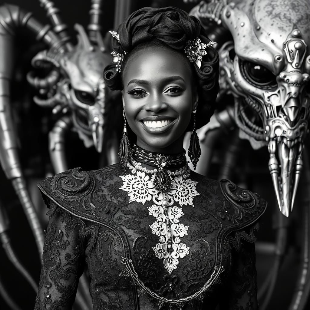 Gothic Woman in Biomechanical Dark Art Style