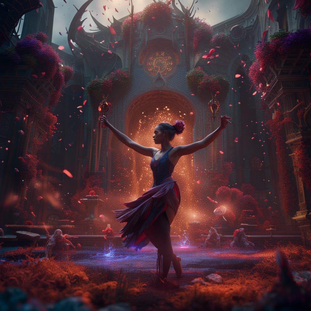 Fantastical Dance in Deep Color, Detailed Matte Painting