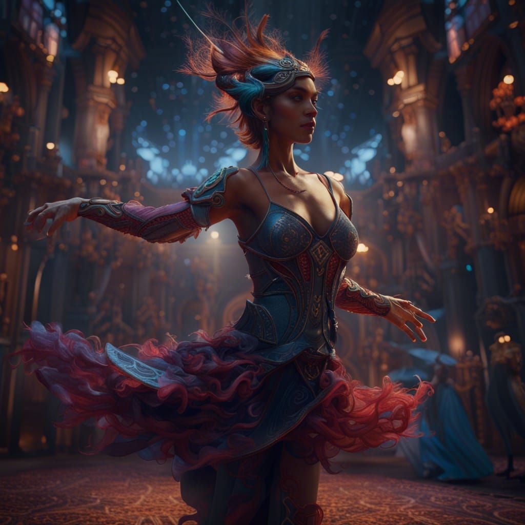 Fantastical Dance in Deep Color, Detailed Matte Painting