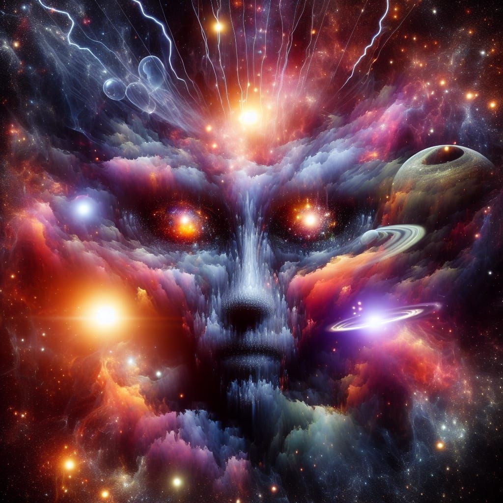 Surreal Alien Face in Cosmic Dust Cloud