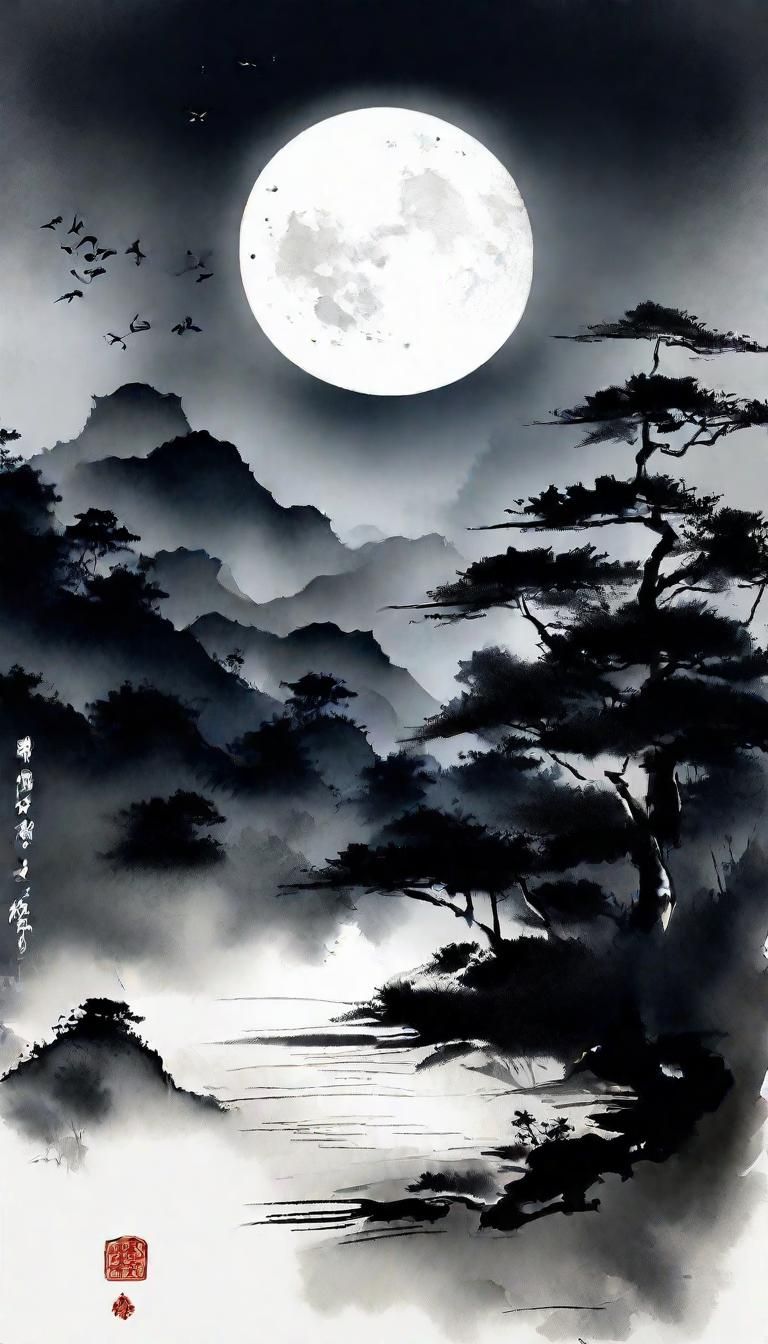 Chinese Ink Painting of Summer Night