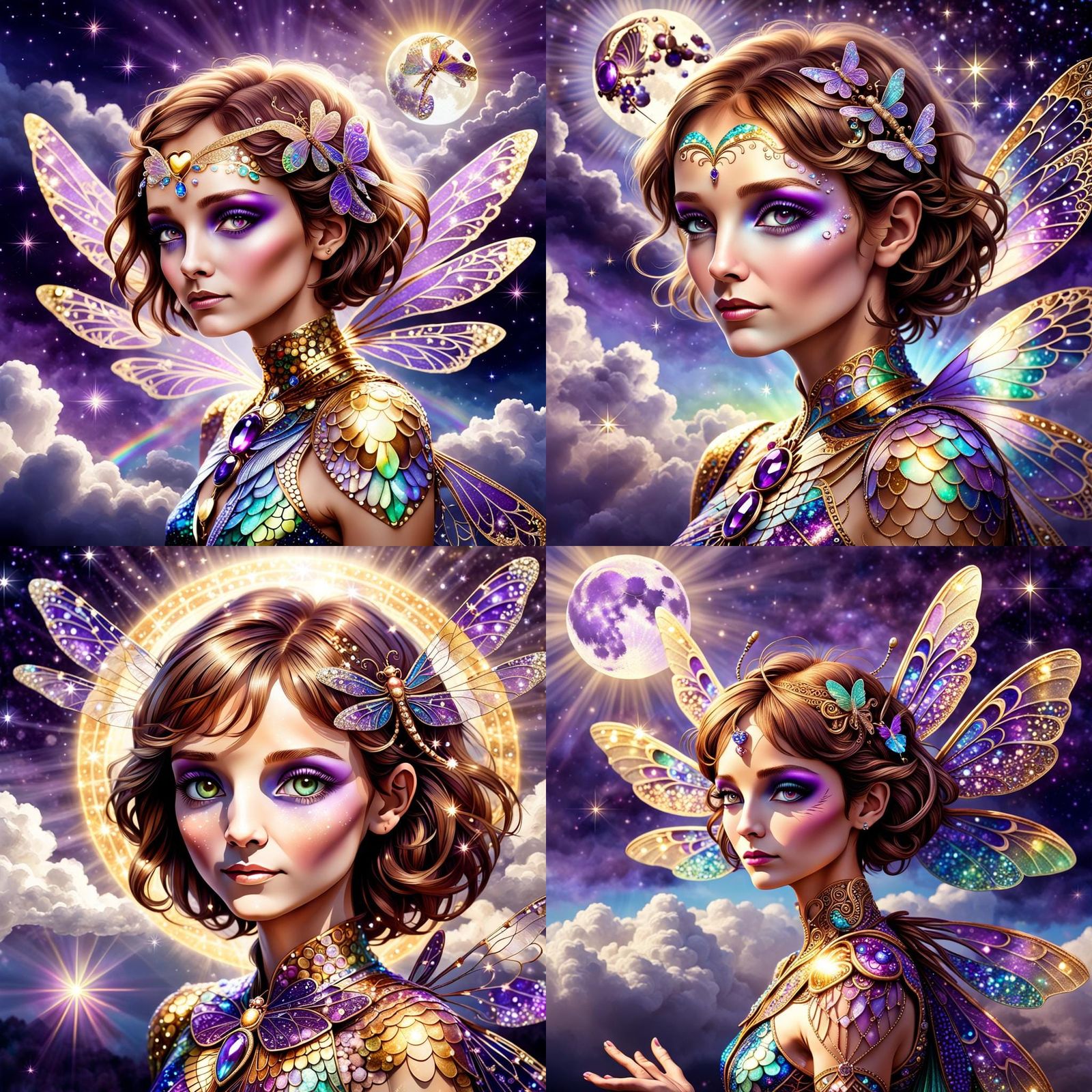 Dragonfly Woman with Rainbow Aura in Fractal Style