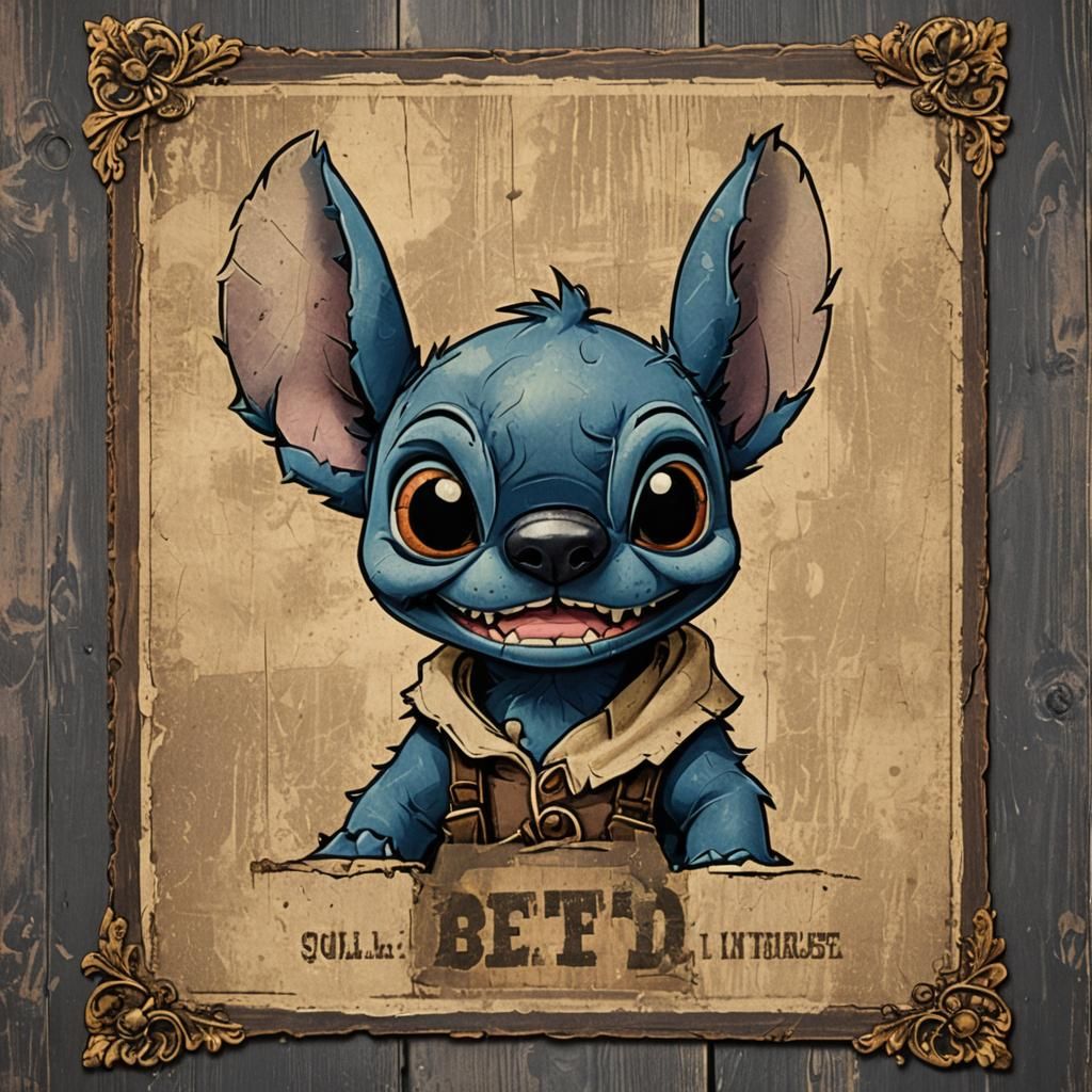 Retro Stitch Wanted Poster Art in Cartoon Realism