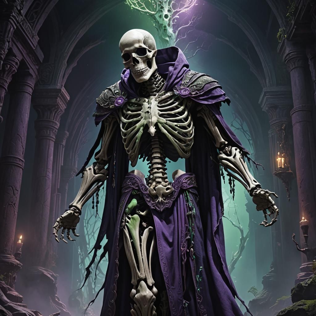 Mystical Half-Skeleton Concept Art in Dark Fantasy Style