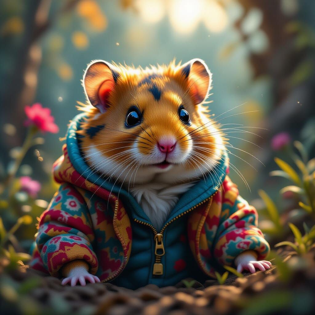 Hamsters in Colorful Clothing: Hyperrealistic Digital Painti...
