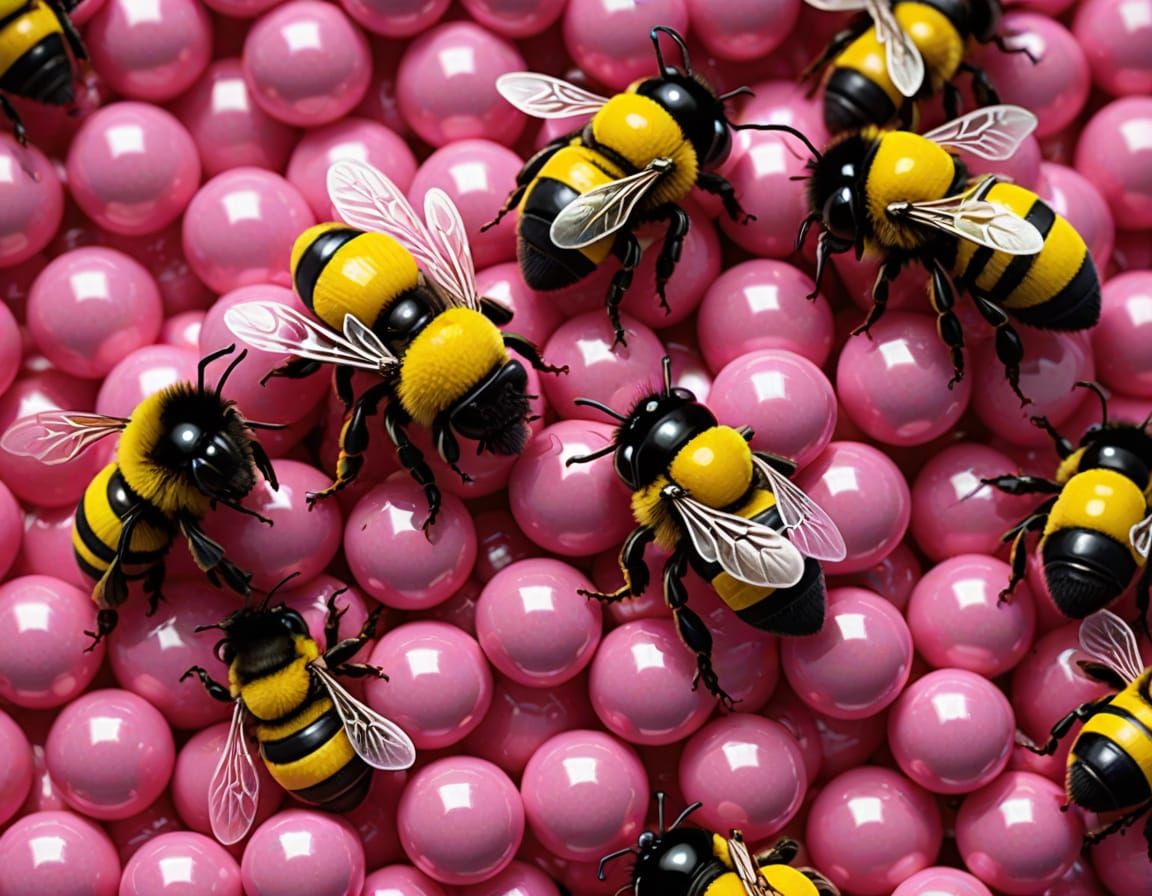 Bubble Gum Bumble Bees in Poster Art Style