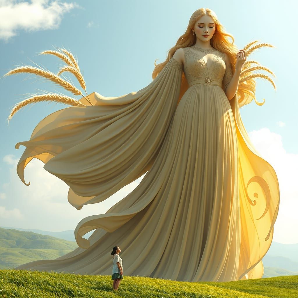 Ethereal Goddess Radiates Serenity in Khaki Gown