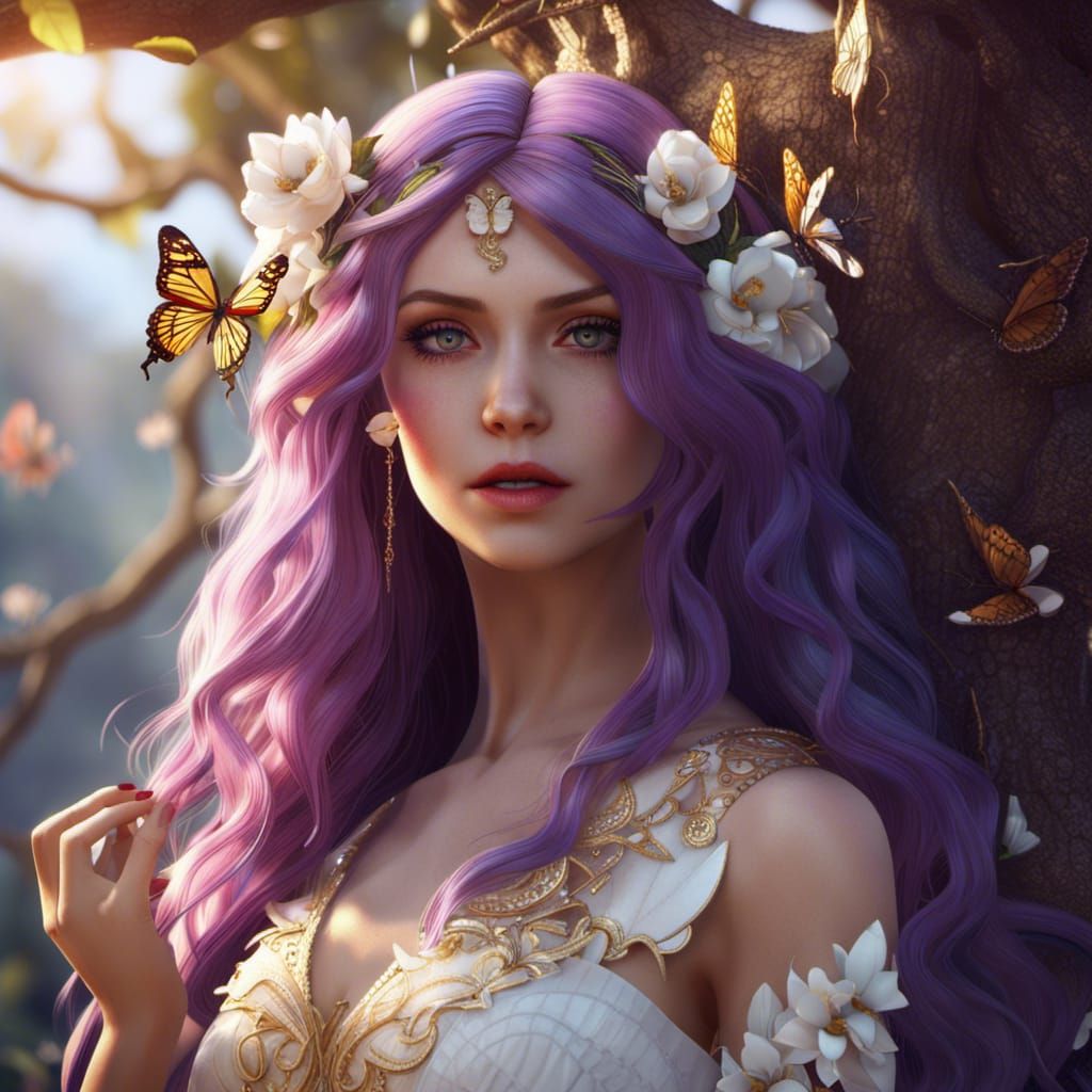 Purple Haired Woman in 3D Game Cinematic Style