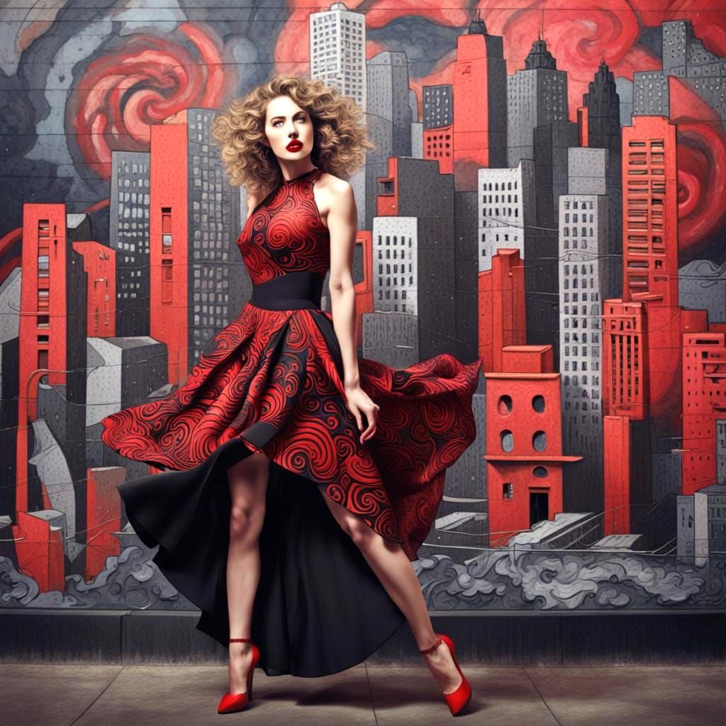 Curvy Woman in Red Dress: Fantasy Art, 8k Resolution