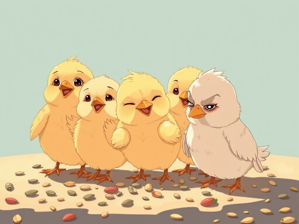 Grumpy Chick with Happy Friends: Cel-Shaded Anime