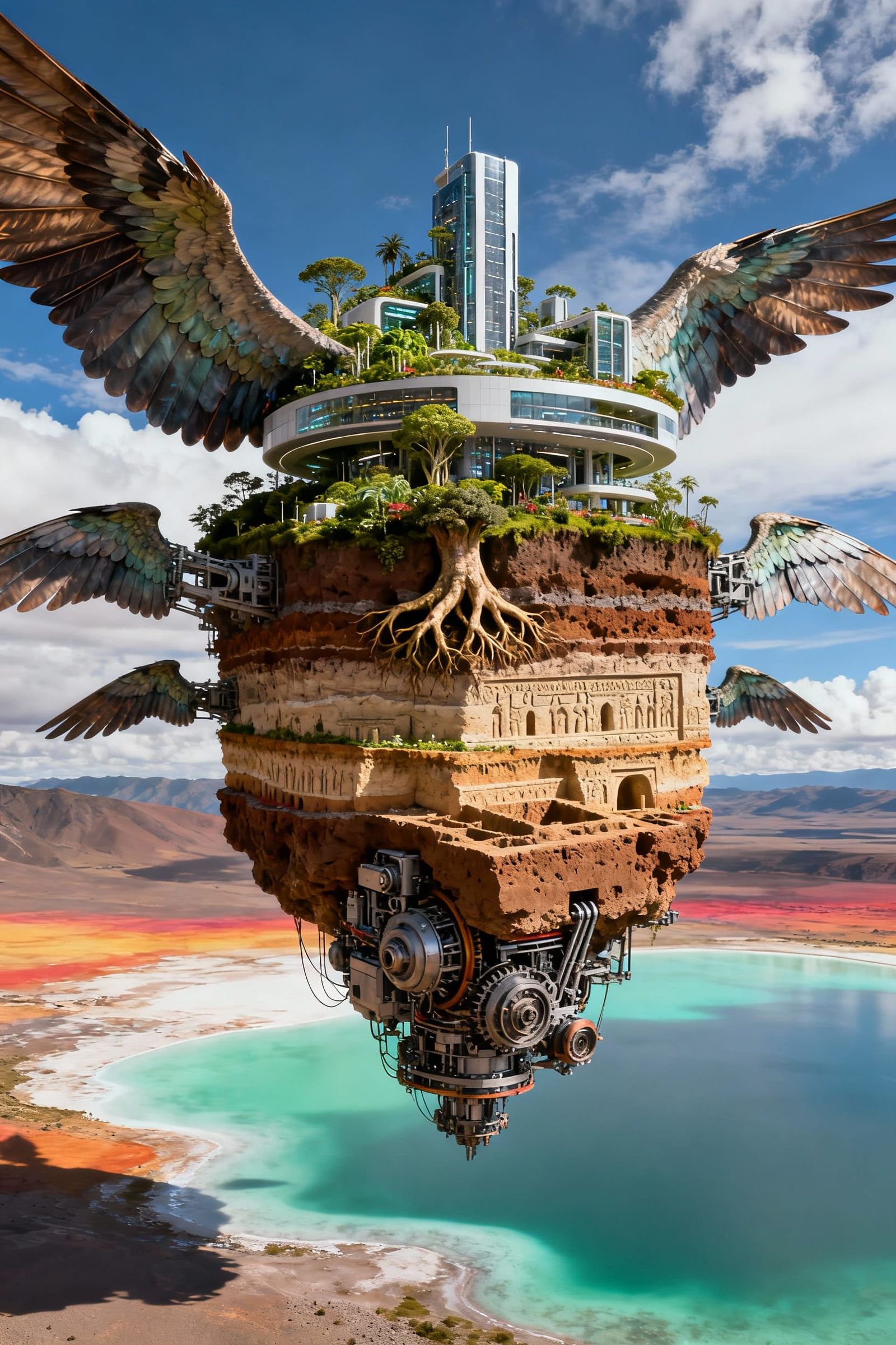 Flying Island Fantasy Arcology Biosphere Depth-Time-Colour-S...