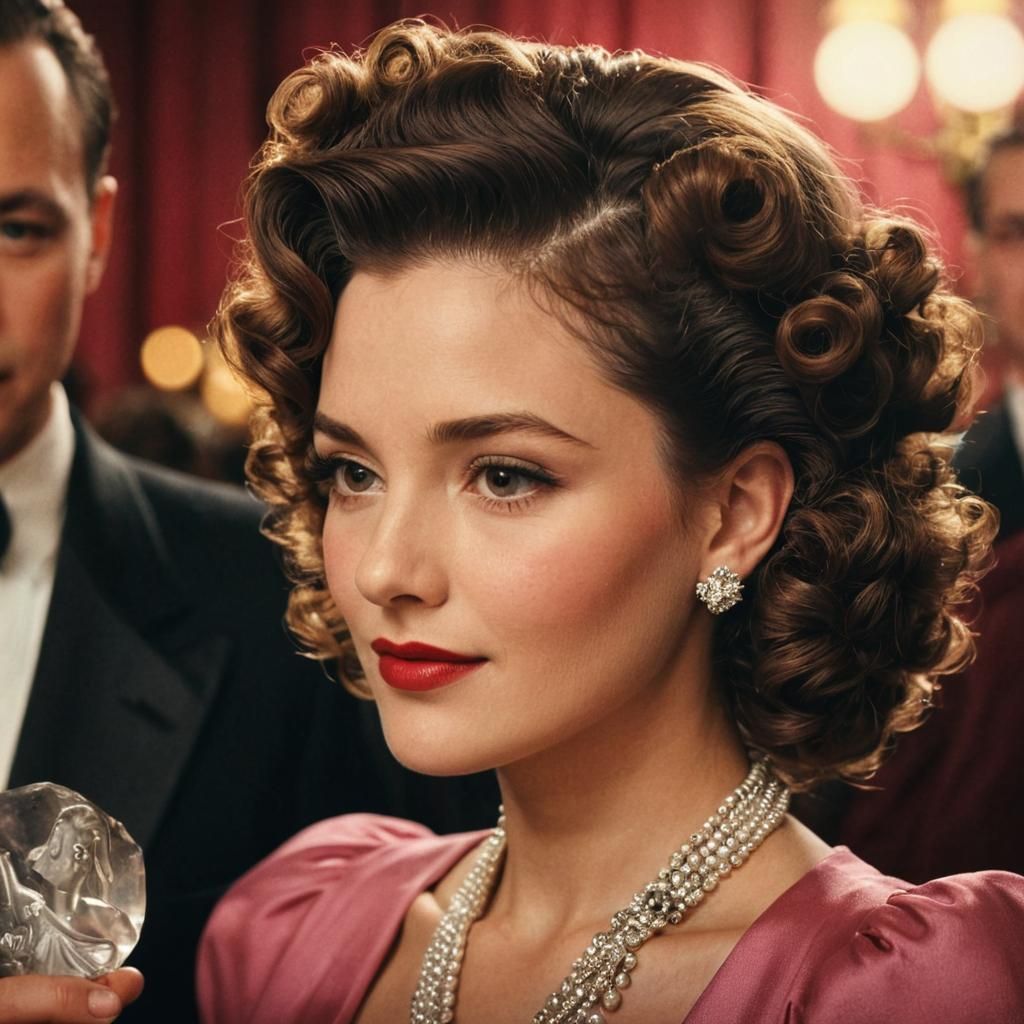 Glamorous 1940s Movie Star in Classic Film Noir Style