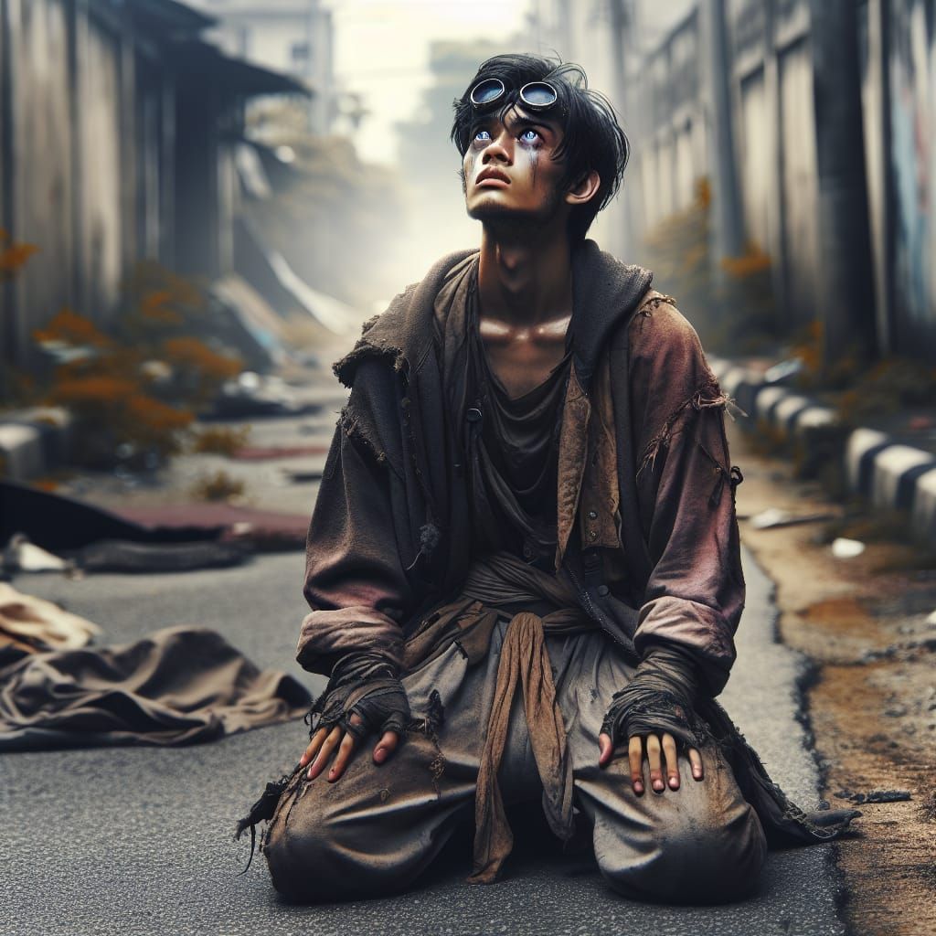 Fantasy Art of Weary Man in Post-Apocalyptic Scene