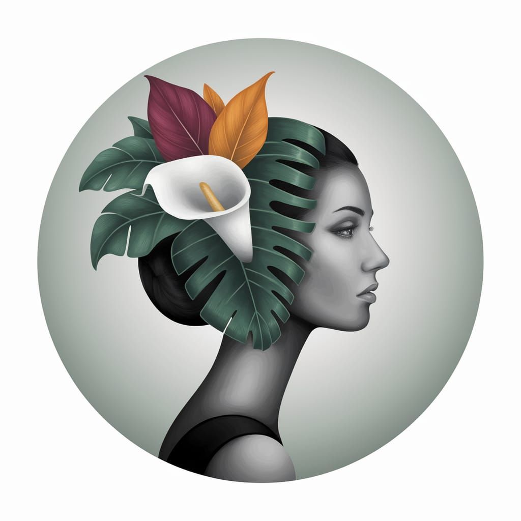 Surreal Portrait of Woman with Floral Crown