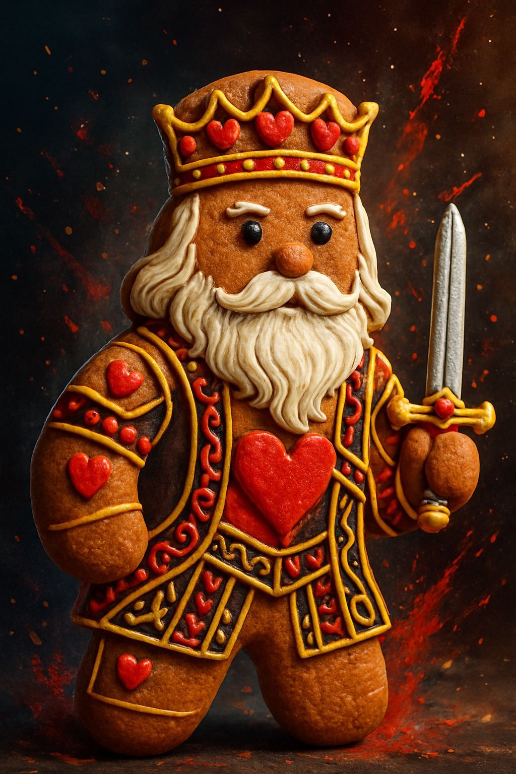King of Hearts Gingerbread Man with Sword and Beard