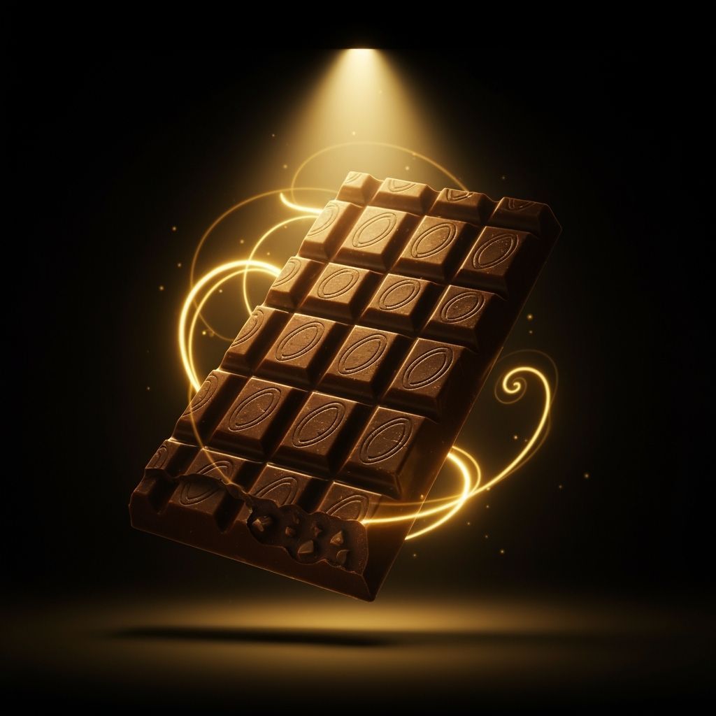 Magical Chocolate Bar Levitates in Ethereal Light