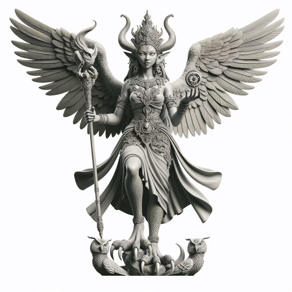 Mythical Goddess with Owl Feet and Wings