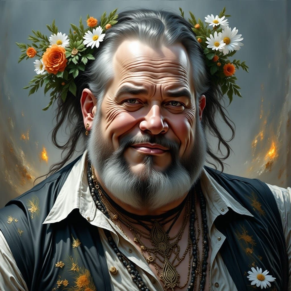 Detailed Watercolor Portrait of a Chubby Old Man