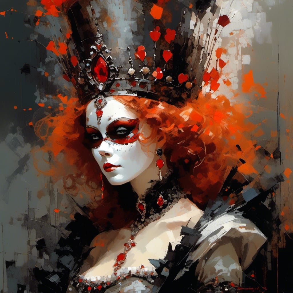 Queen of Hearts Portrait in Dappled Brushwork Style