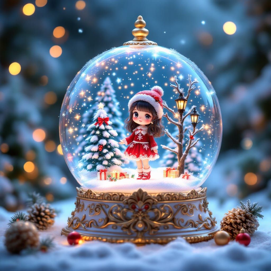 Snow Globe Christmas Garden with Chibi Girl