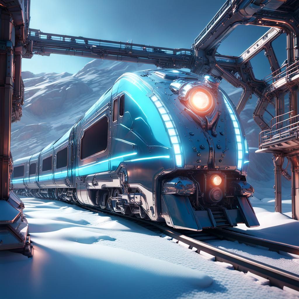 Futuristic North Pole Ice Train in Sci-Fi Style