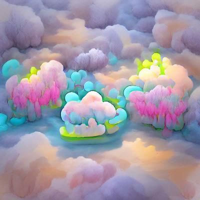 Pastel Neon Woodland on Floating Clouds
