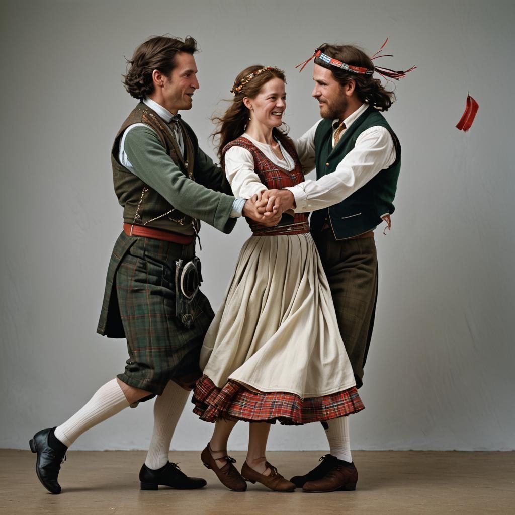 Scottish Couple Dancing: Professional Color Portrait