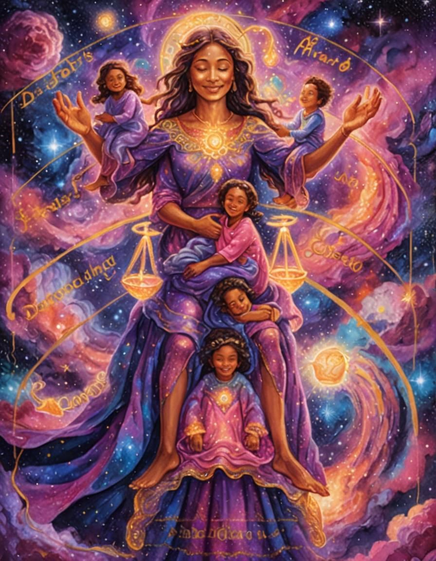 Astral Cosmic Mother and Children Illustration