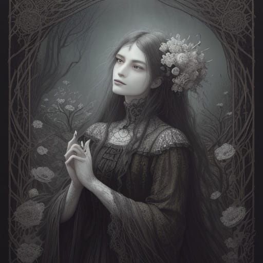 Mystical Botanical Goddess with Enigmatic Smile