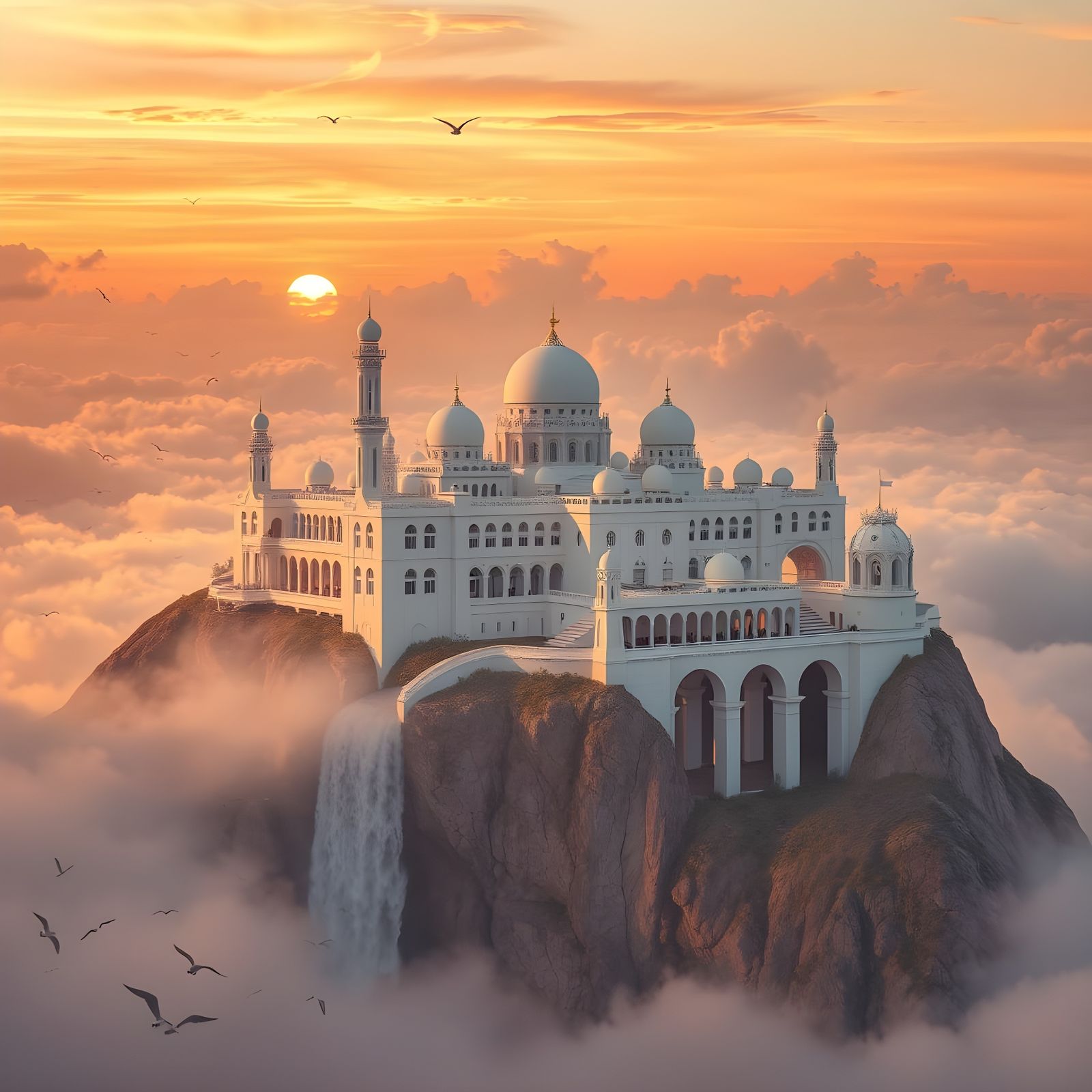 Ethereal Floating Cityscape at Sunset