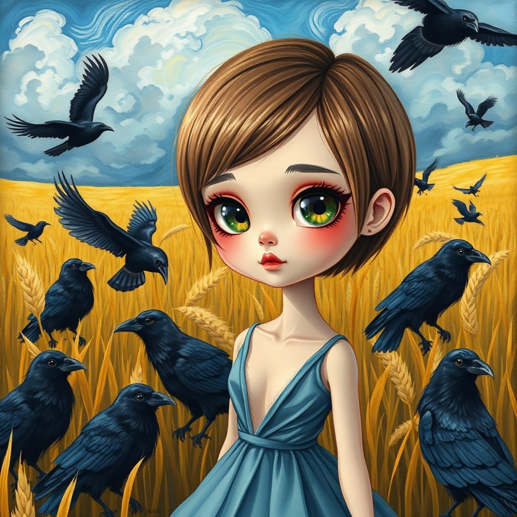 An impressive 3D watercolor painting shows a fashionista chi...