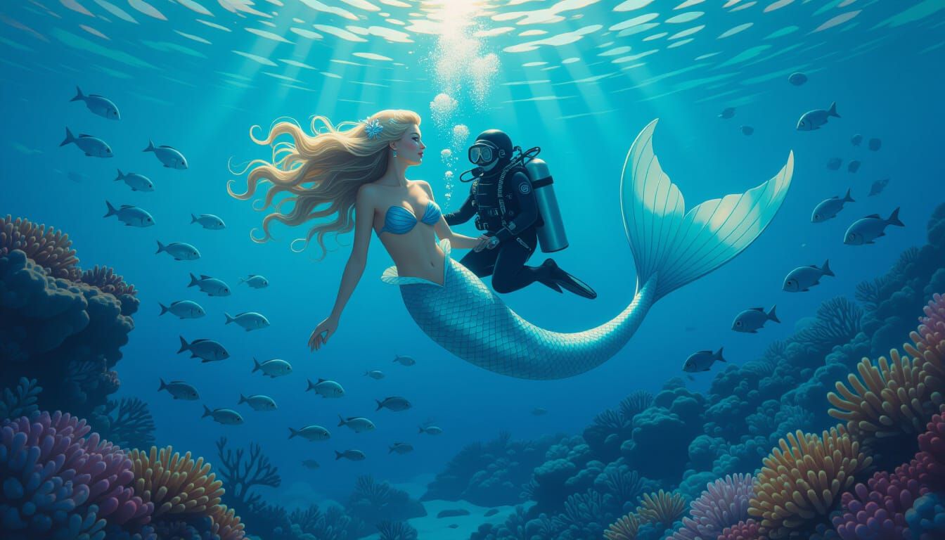 Mermaid Rescues Diver in Underwater Paradise