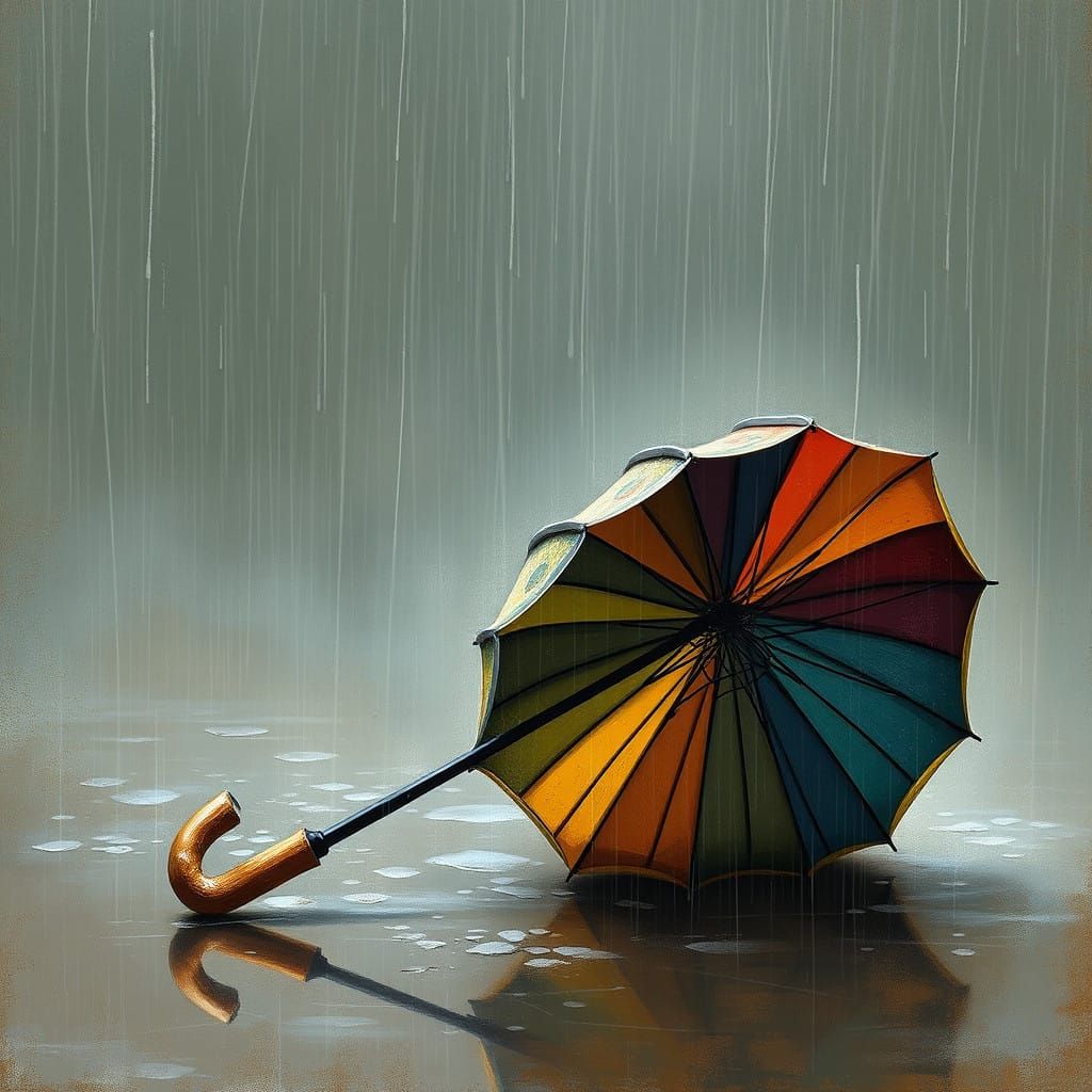 Vintage-Inspired Umbrella Lies Abandoned in the Rain