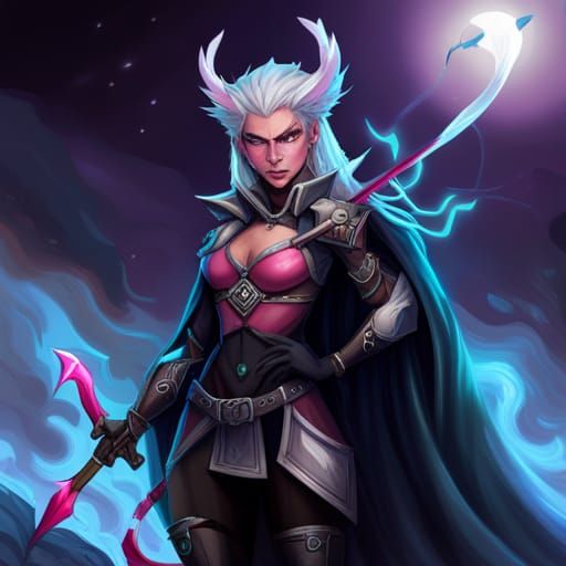 Pink Tiefling Ranger with Wolf Features in Dark Fantasy