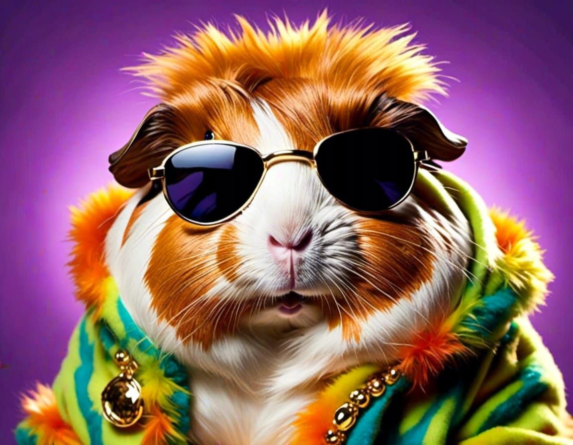 guinea pig pimp, in fur coat and sunglasses II