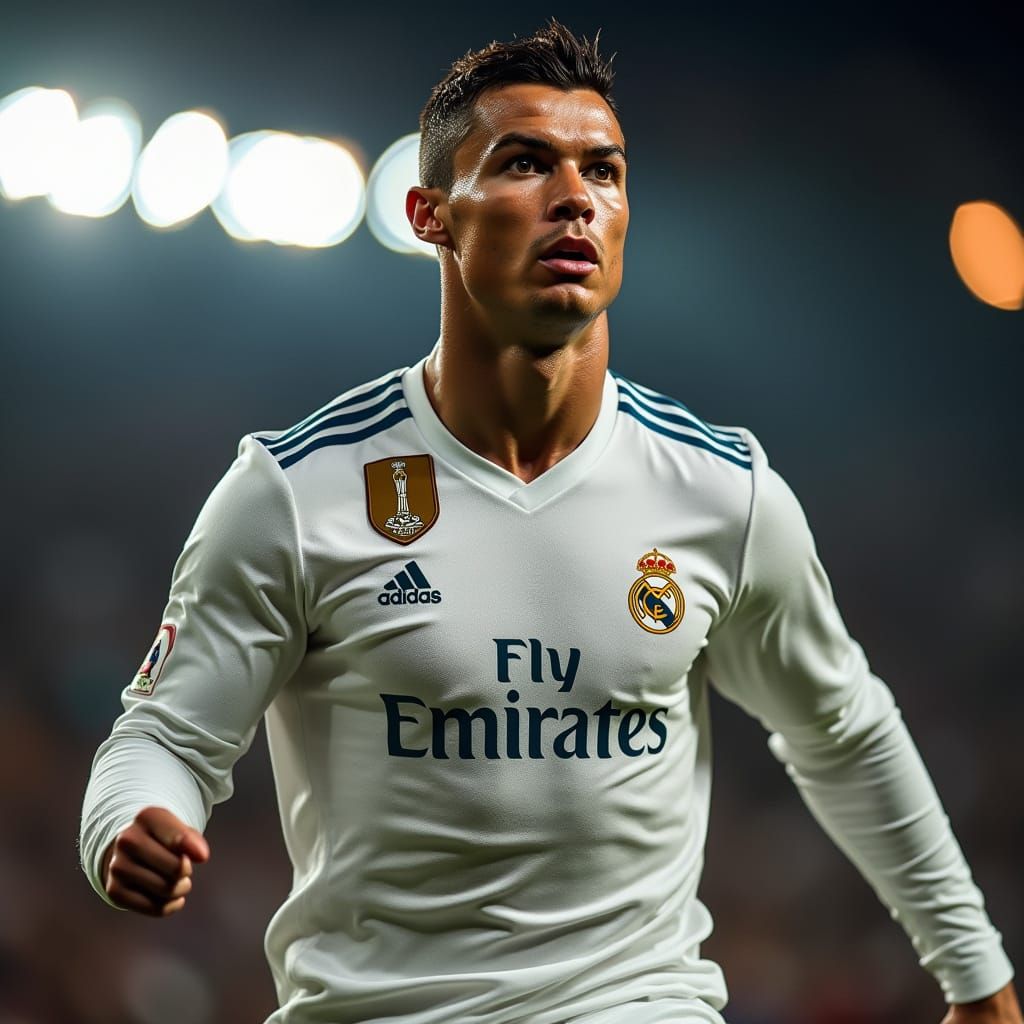 Prime Ronaldo in Real Madrid Shirt: Photographic Action Shot